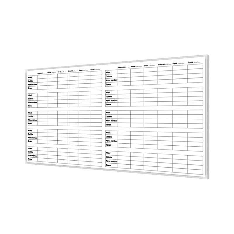 Planer tygodniowy montażu 150x100cm magnetyczny-suchościeralny