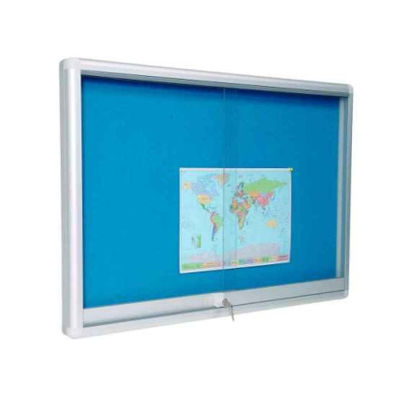 GALtnh 240x120cm tekstylna niebieska  Gablota ogłoszeniowa drzwi przesuwne szkło hartowane 4mm