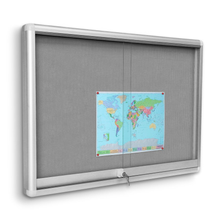 GALtsh 120x80cm Tekstylna Szara Gablota  ogłoszeniowa drzwi przsuwane szkło hartowane